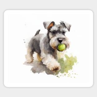 Miniature Schnauzer Playing Ball Watercolour Painting Sticker